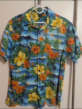 Men’s Tropical Blue & Green Cotton Shirt